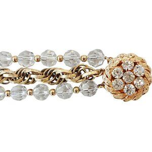 Vintage 1950s Signed Napier 3-Strand Goldtone Faceted Glass Bead Bracelet